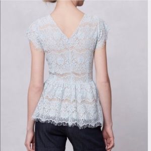Anthropologie Maeve baby blue peplum lace blouse